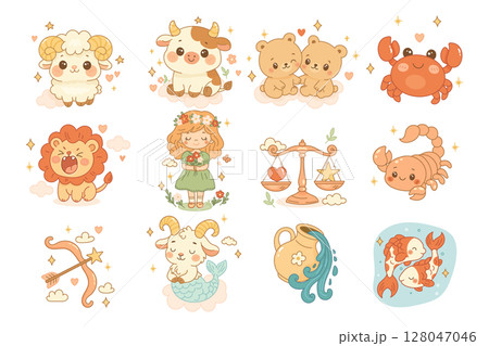 Zodiac sign character set in cute cartoon style 128047046