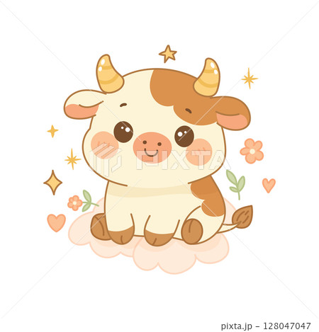 Taurus zodiac sign with cute kawaii baby bull 128047047