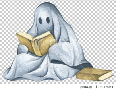 Ghost in Lace Cloth. Cute and Spooky Characters for Halloween Celebration. Watercolor illustration. Ghost in Lace Cloth. Cute and Spooky Characters for Halloween Celebration. Watercolor illustration. 128047064