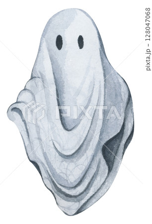 Ghost in Lace Cloth. Cute and Spooky Characters for Halloween Celebration. Watercolor illustration. 128047068