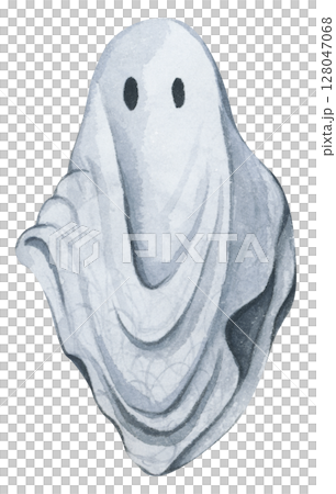 Ghost in Lace Cloth. Cute and Spooky Characters for Halloween Celebration. Watercolor illustration. 128047068