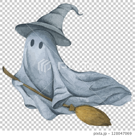 Ghost in Lace Cloth. Cute and Spooky Characters for Halloween Celebration. Watercolor illustration. Ghost in Lace Cloth. Cute and Spooky Characters for Halloween Celebration. Watercolor illustration. 128047069
