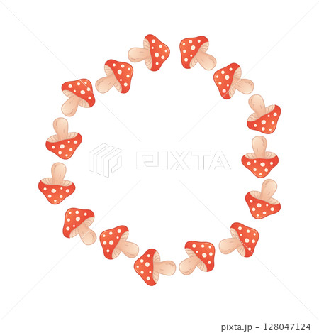 Whimsical fly agaric mushroom wreath in circle Whimsical fly agaric mushroom wreath in circle 128047124