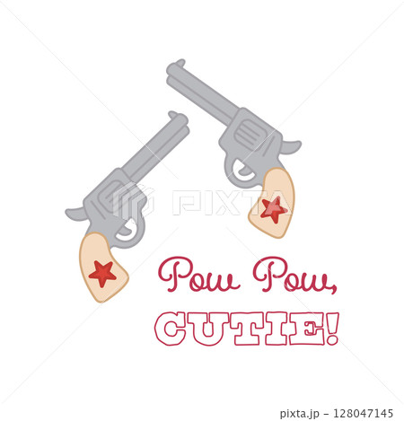 Revolver guns with playful text design 128047145