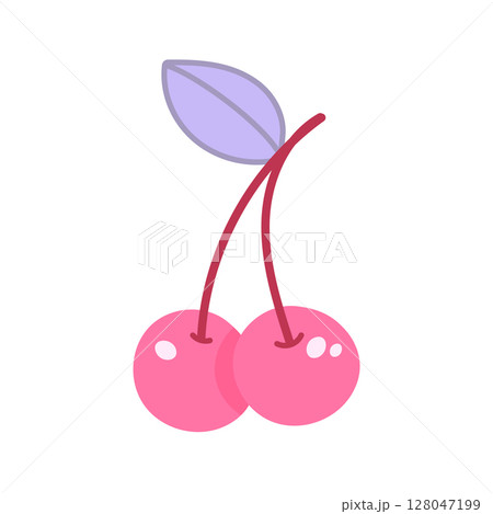 Pink cherries with pastel purple leaf vector 128047199