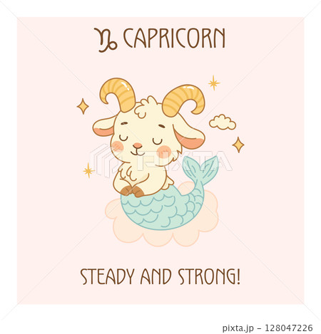 Capricorn zodiac sign poster, cute sea goat character Capricorn zodiac sign poster, cute sea goat character 128047226