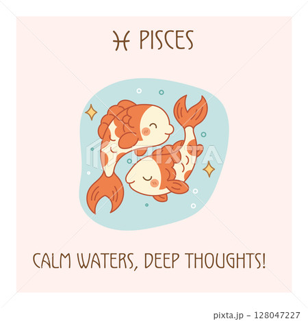 Pisces zodiac sign poster, cute twin cartoon fish Pisces zodiac sign poster, cute twin cartoon fish 128047227