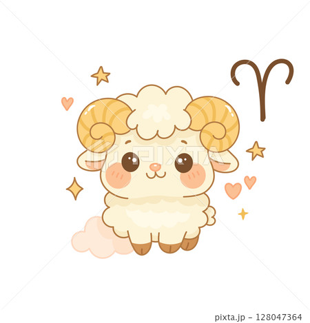 Aries zodiac sign illustration, cute cartoon baby ram Aries zodiac sign illustration, cute cartoon baby ram 128047364