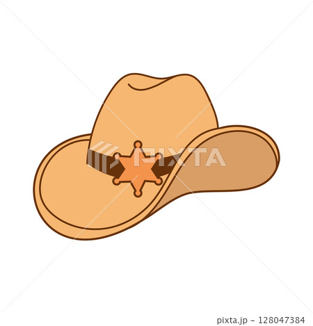 Cowboy Sheriff Hat with Star Badge Icon 128047384