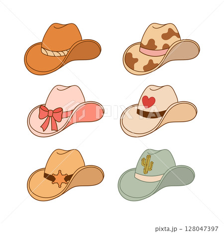 Collection of Cowboy Hats with Unique Patterns 128047397