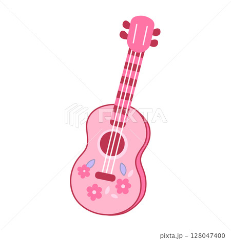 Pink Western Guitar with Floral Pattern Illustration 128047400