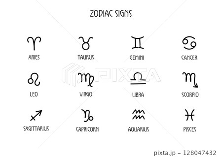Zodiac sign icons set, black minimalist vector symbols 128047432