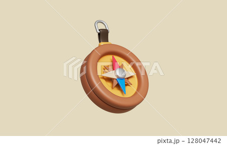 Cartoon Style Vintage Compass Icon. 3D Rendering. 128047442