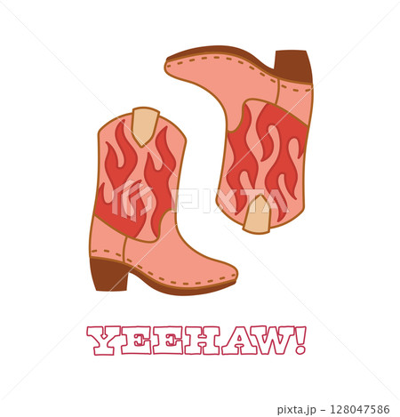 Yeehaw Playful Cowboy Boots Illustration for Western Graphics Yeehaw Playful Cowboy Boots Illustration for Western Graphics 128047586