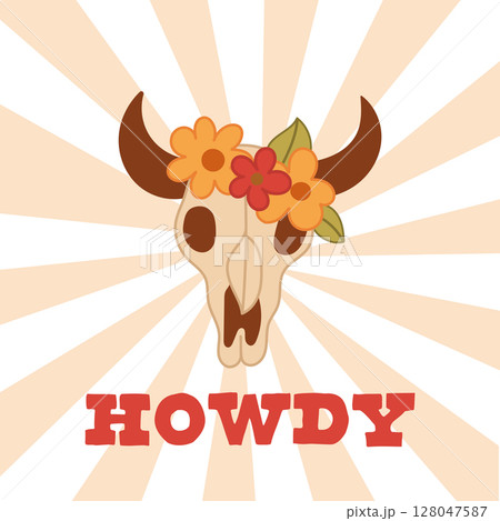 Howdy Floral Cow Skull Illustration for Western Decor Howdy Floral Cow Skull Illustration for Western Decor 128047587