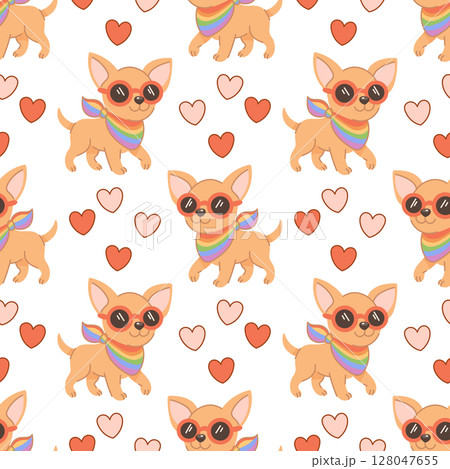 Cute chihuahua dog with LGBT rainbow scarf pattern 128047655
