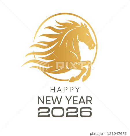 Golden horse zodiac icon for New Year 2026 128047675