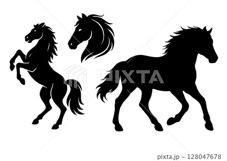 Black horse silhouettes set isolated on white background Black horse silhouettes set isolated on white background 128047678