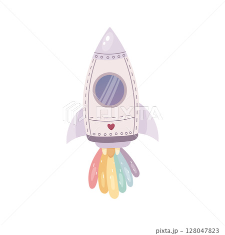 Space illustration. Cute rocket with rainbow . Vector simple illustration 128047823