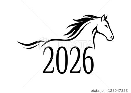 Minimalist Black Horse Illustration for Year 2026 Minimalist Black Horse Illustration for Year 2026 128047828