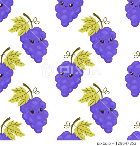 Seamless kawaii grape pattern with cute smiling faces Seamless kawaii grape pattern with cute smiling faces 128047852