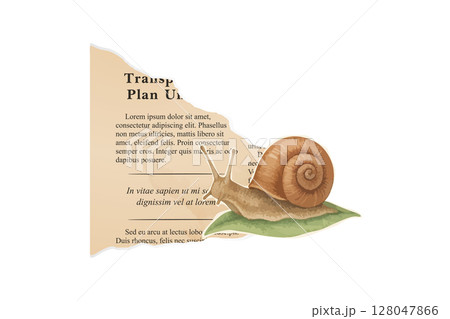 Realistic snail crawling on torn paper sheet element Realistic snail crawling on torn paper sheet element 128047866