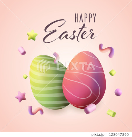 Happy Easter, poster, realistic 3d . Vector illustration on transparent background Happy Easter, poster, realistic 3d . Vector illustration on transparent background 128047890