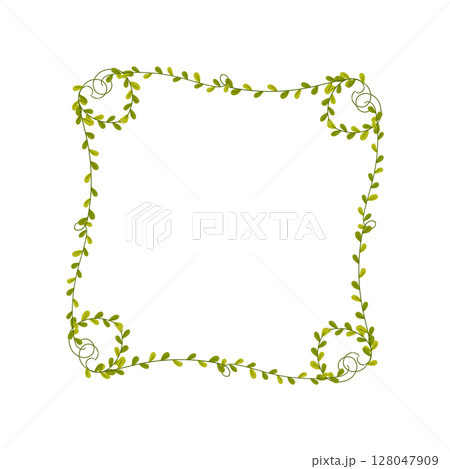 Elegant green leaf frame design suitable for invitations or stationery in a minimalist style Elegant green leaf frame design suitable for invitations or stationery in a minimalist style 128047909