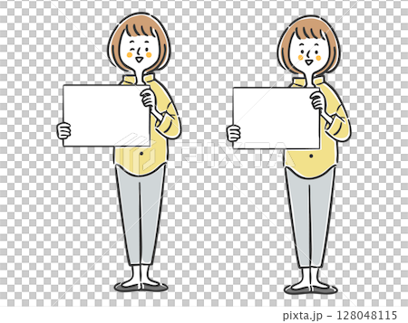 拿著木板的女人，全身，向量圖 128048115