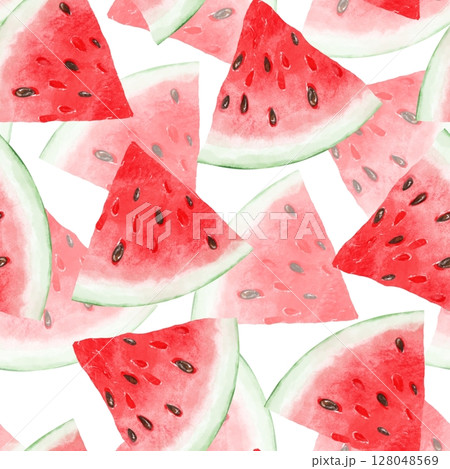 Seamless pattern with hand-drawn juicy watermelon slices Seamless pattern with hand-drawn juicy watermelon slices 128048569