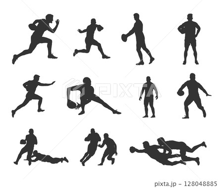 Rugby player silhouettes, Rugby player silhouette set 128048885
