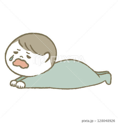 泣く赤ちゃん　水色 128048926