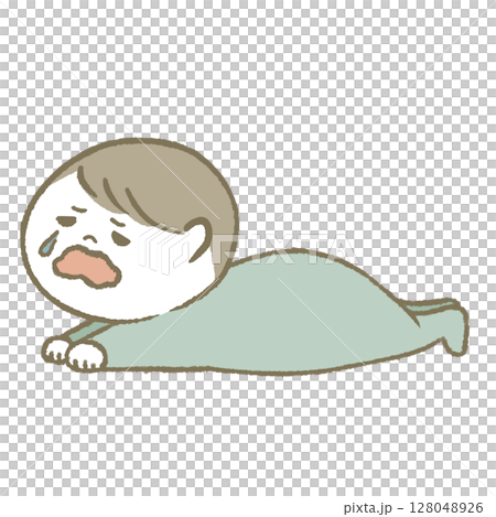 泣く赤ちゃん　水色 128048926