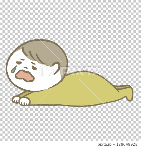 泣く赤ちゃん　水色 128048928