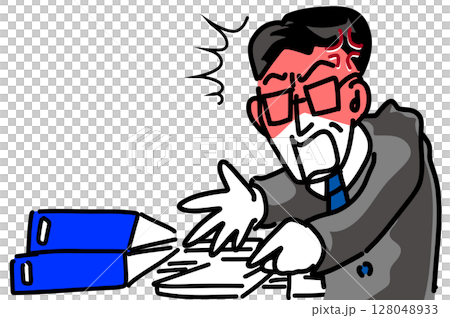 Vector illustration of a middle-aged, harassing boss getting angry at work performance 128048933