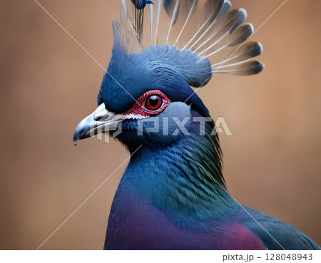 Victoria Crowned Pigeon Close-Up Exotic Bird with Royal Plumage. Perfect for use in wildlife, nature Victoria Crowned Pigeon Close-Up Exotic Bird with Royal Plumage. Perfect for use in wildlife, nature 128048943