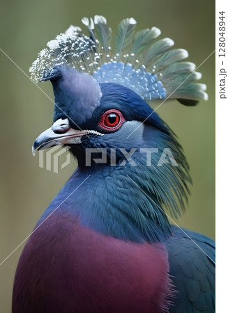 Victoria Crowned Pigeon Close-Up Exotic Bird with Royal Plumage. Perfect for use in wildlife, nature 128048944
