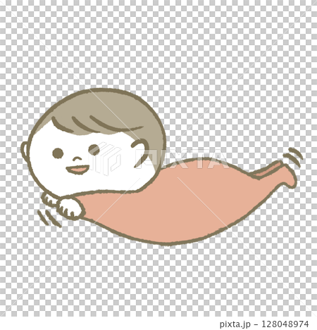 ご機嫌な赤ちゃん　水色 128048974