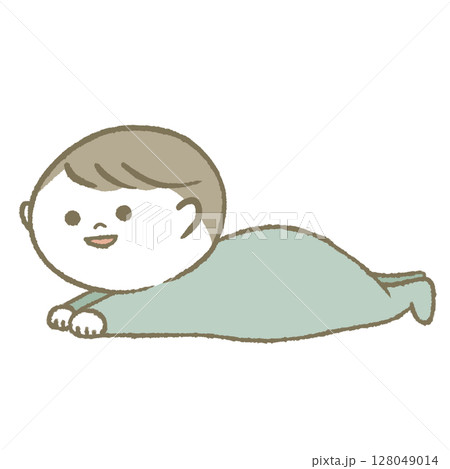 ご機嫌な赤ちゃん　水色 128049014