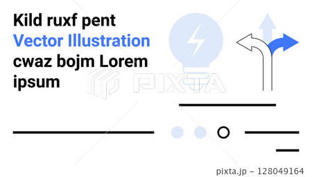 Lightbulb with lightning bolt, directional arrows, and various lines and text samples. Ideal for innovation themes, technology, navigation, design templates, digital content, creative presentations 128049164