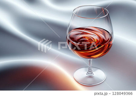 Glass reflections. Elegant Wine Glass filled with red wine. Mockup for wine industry branding. 128049366
