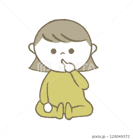 指をしゃぶる赤ちゃん　黄色 128049372