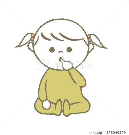 指をしゃぶる赤ちゃん 黄色 指をしゃぶる赤ちゃん 黄色 128049379