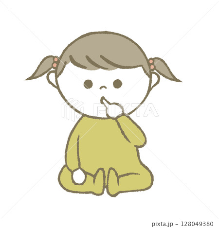 指をしゃぶる赤ちゃん 黄色 指をしゃぶる赤ちゃん 黄色 128049380
