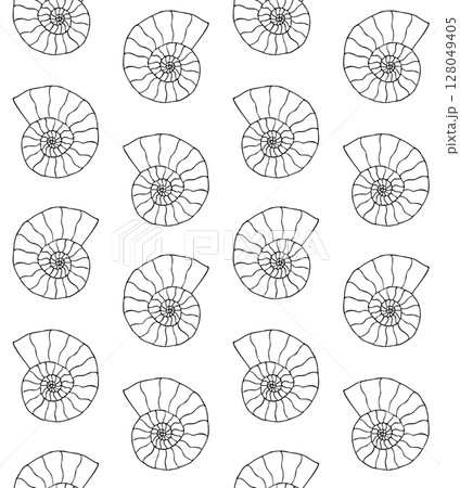 Vector seamless pattern of hand drawn ammonite 128049405
