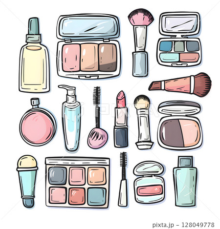 手書き風コスメのステッカーセット 手書き風コスメのステッカーセット 128049778