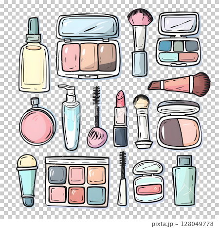手書き風コスメのステッカーセット 手書き風コスメのステッカーセット 128049778