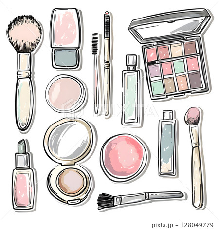 手書き風コスメのステッカーセット 手書き風コスメのステッカーセット 128049779