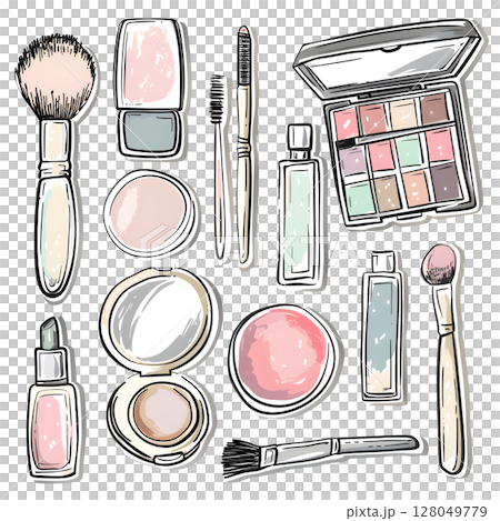 手書き風コスメのステッカーセット 手書き風コスメのステッカーセット 128049779