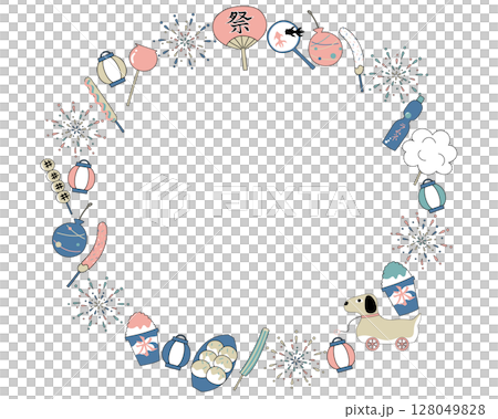 Summer festival illustration wreath in dull pink Summer festival illustration wreath in dull pink 128049828